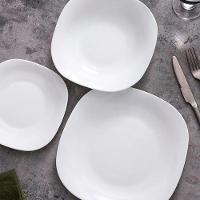 Jogo 2 Prato Raso Branco Quadrado Square 25,5cm Vidro Opalino Jantar Em Casa Tem - 5