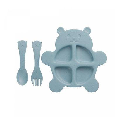 Prato Divisória E Talheres Refeição Bebê Urso Azul Ecológico Lyor