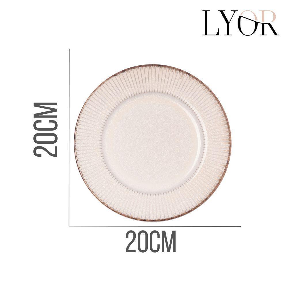 Jogo 4 Prato De Sobremesa Cerâmica Linear Branco Premium 20cm Lyor - 5