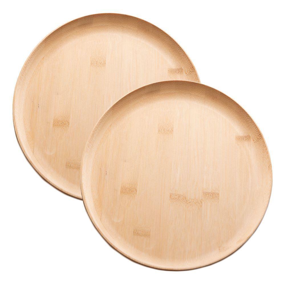 Jogo 2 Prato Raso De Bambu Natural Ecológico Pratinho Madeira Lyor 27cm - 1