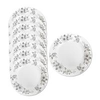 Jogo 8 Prato Raso De Vidro Branco Flores Cinza Flowers Grey 26cm Em Casa Tem - 1