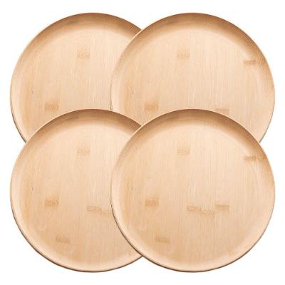 Jogo 4 Prato Raso De Bambu Natural Ecológico Pratinho Madeira Lyor 27cm