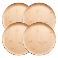 Jogo 4 Prato Raso De Bambu Natural Ecológico Pratinho Madeira Lyor 27cm - 1