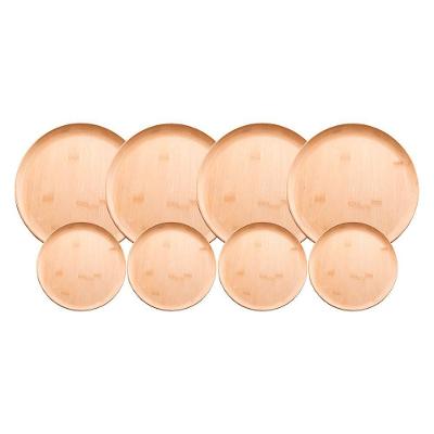 Jogo 4 Prato Raso E 4 Sobremesa Bambu Natural Pratinho Madeira Lyor 27cm