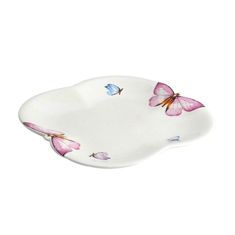 Jogo 6 Prato De Sobremesa Borboletas 19cm Porcelana Branco Wolff - 3