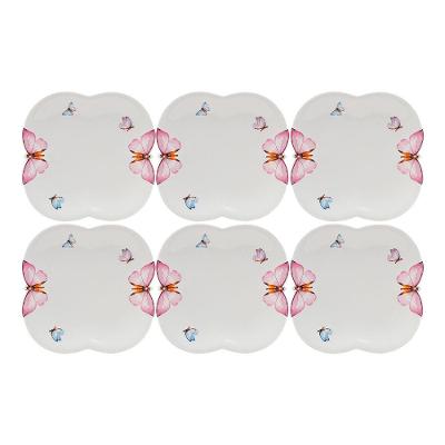 Jogo 6 Prato De Sobremesa Borboletas 19cm Porcelana Branco Wolff
