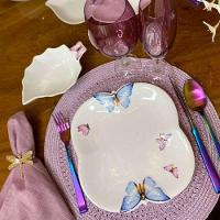Jogo 8 Prato De Sobremesa Borboletas 19cm Porcelana Branco Wolff - 6