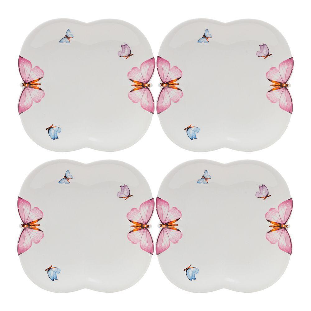 Jogo 4 Prato De Sobremesa Borboletas 19cm Porcelana Branco Wolff - 1