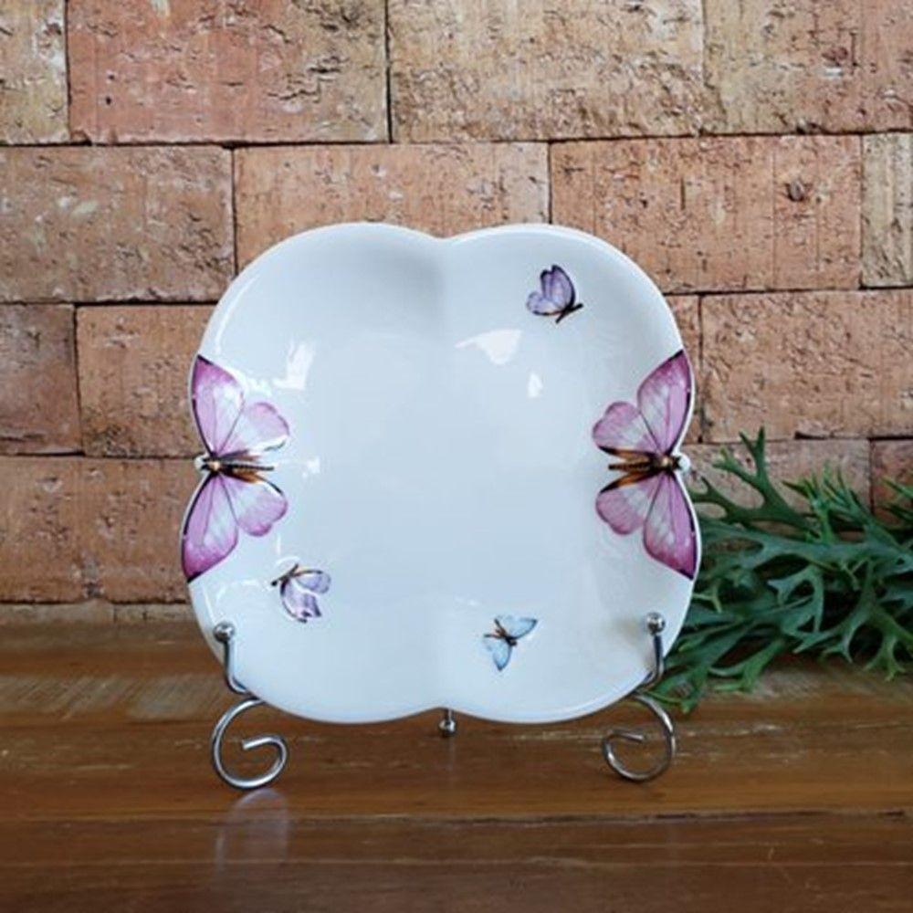 Jogo 4 Prato De Sobremesa Borboletas 19cm Porcelana Branco Wolff - 7