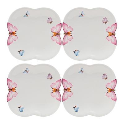 Jogo 4 Prato De Sobremesa Borboletas 19cm Porcelana Branco Wolff