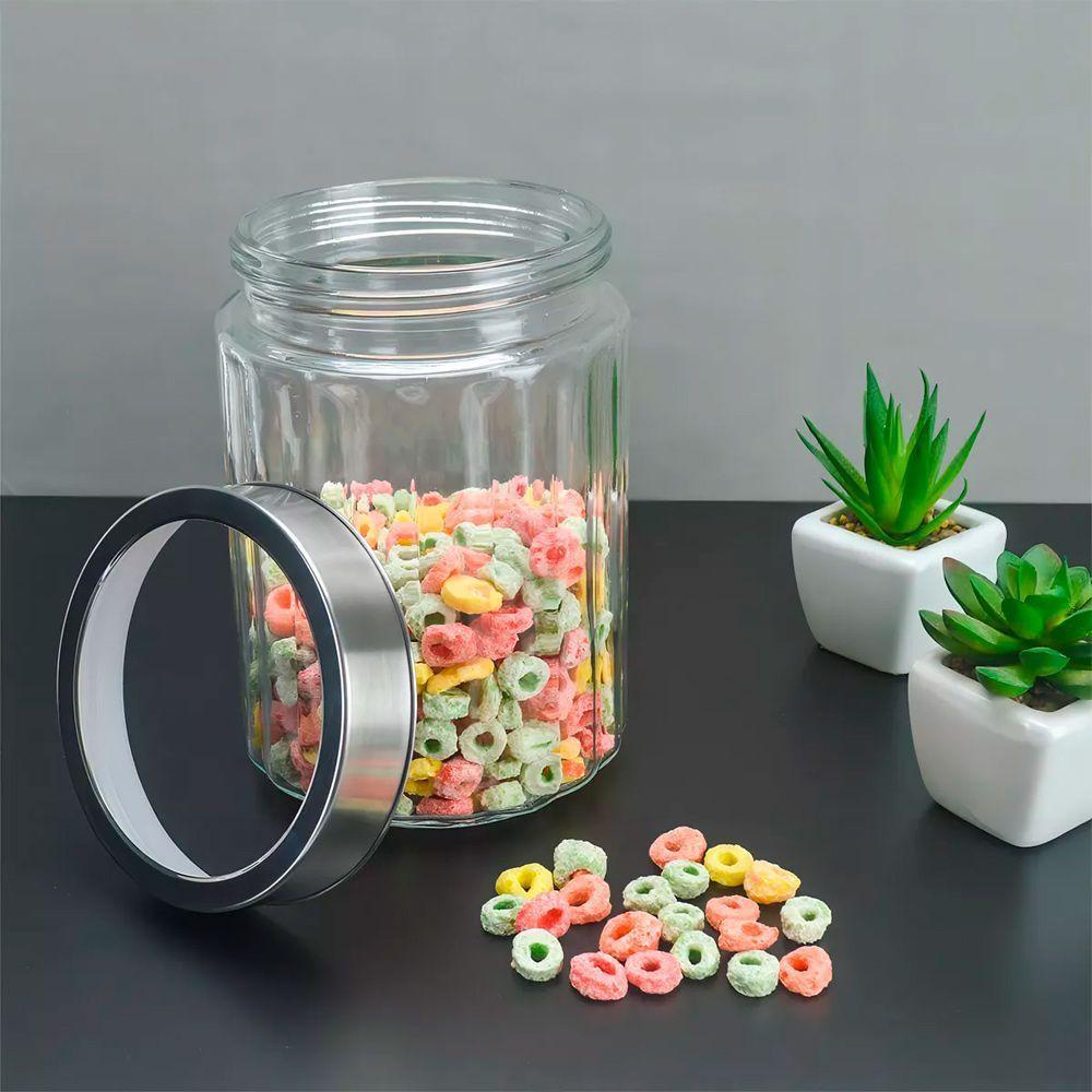 Pote De Vidro Porta Mantimentos Vidro Com Tampa Inox Para Grãos Cereais 1200ml 18cm Lyor - 3