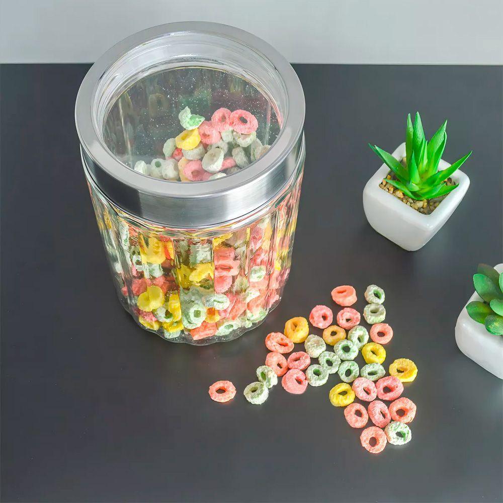 Pote De Vidro Porta Mantimentos Vidro Com Tampa Inox Para Grãos Cereais 1200ml 18cm Lyor - 4