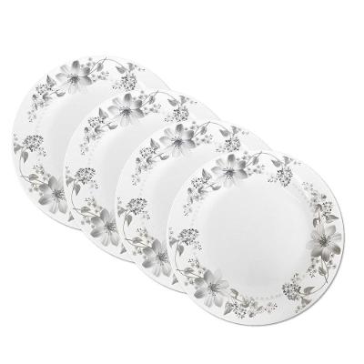 Jogo 4 Prato De Sobremesa Vidro Branco Flores Cinza Flowers Grey 20cm Em Casa Tem