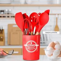 Colher De Silicone Multiuso Com Cabo De Madeira Vermelho Em Casa Tem - 6