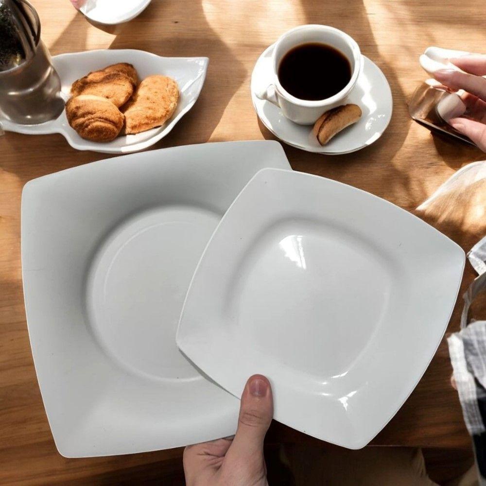 Prato De Sobremesa Branco Quadrado Square 20cm Vidro Opalino Em Casa Tem - 4
