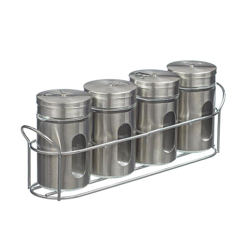 Porta Tempero Condimentos Aço Inox 4 Potes Com Suporte Stray Mek - 1