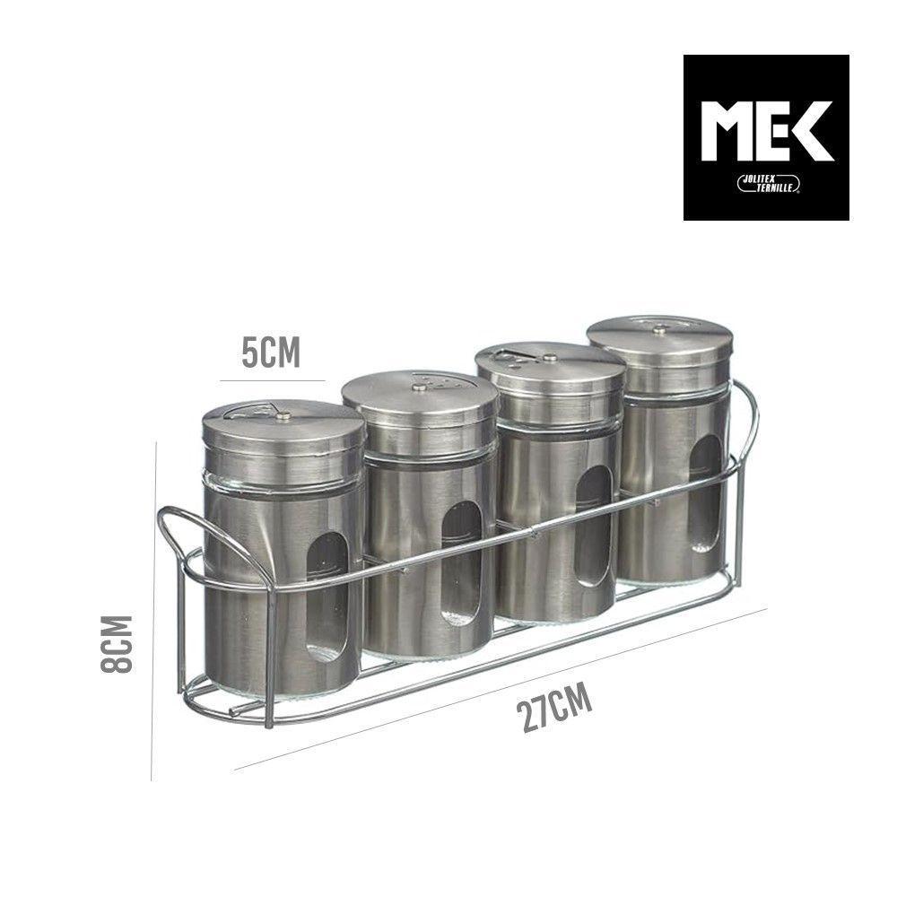 Porta Tempero Condimentos Aço Inox 4 Potes Com Suporte Stray Mek - 5
