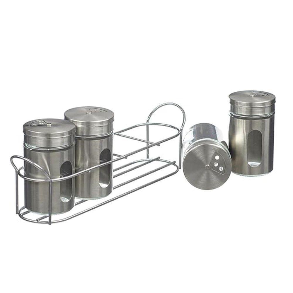 Porta Tempero Condimentos Aço Inox 4 Potes Com Suporte Stray Mek - 8