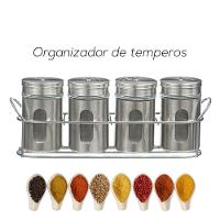 Porta Tempero Condimentos Aço Inox 4 Potes Com Suporte Stray Mek - 3