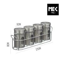 Porta Tempero Condimentos Aço Inox 4 Potes Com Suporte Stray Mek - 5
