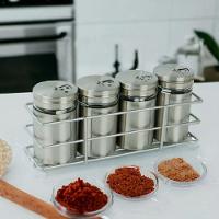 Porta Tempero Condimentos Aço Inox 4 Potes Com Suporte Stray Mek - 6