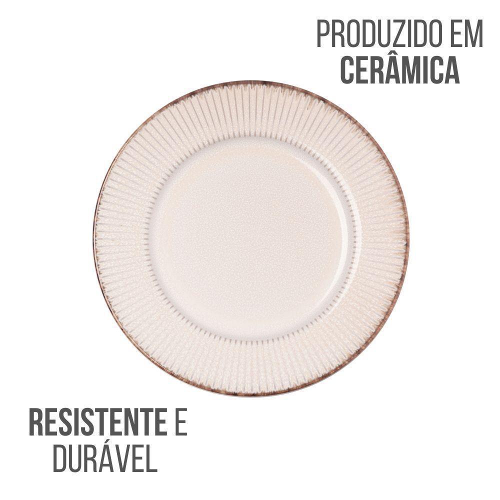 Jogo 4 Prato Raso De Jantar Cerâmica Linear Branco Premium 27cm Lyor - 2