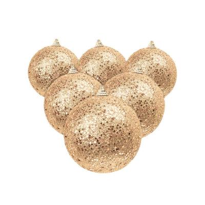 Kit 6 Bolas Natalinas Natal Champanhe Com Glitter De Estrelas 8cm Cromus