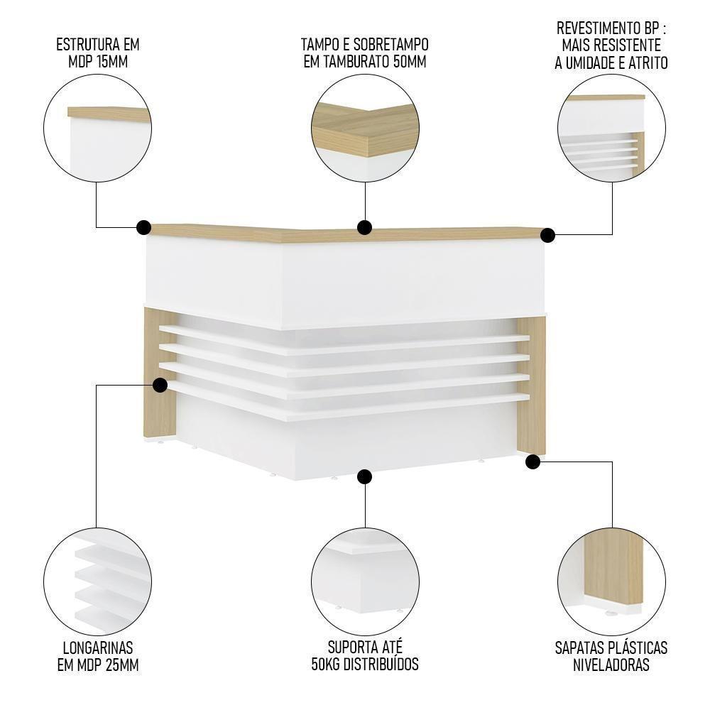 Conjunto Balcão Recepção Em L E Balcão 2 Portas 3 Gavetas Corp A06 Olmo/branco - Mpozenato - 3