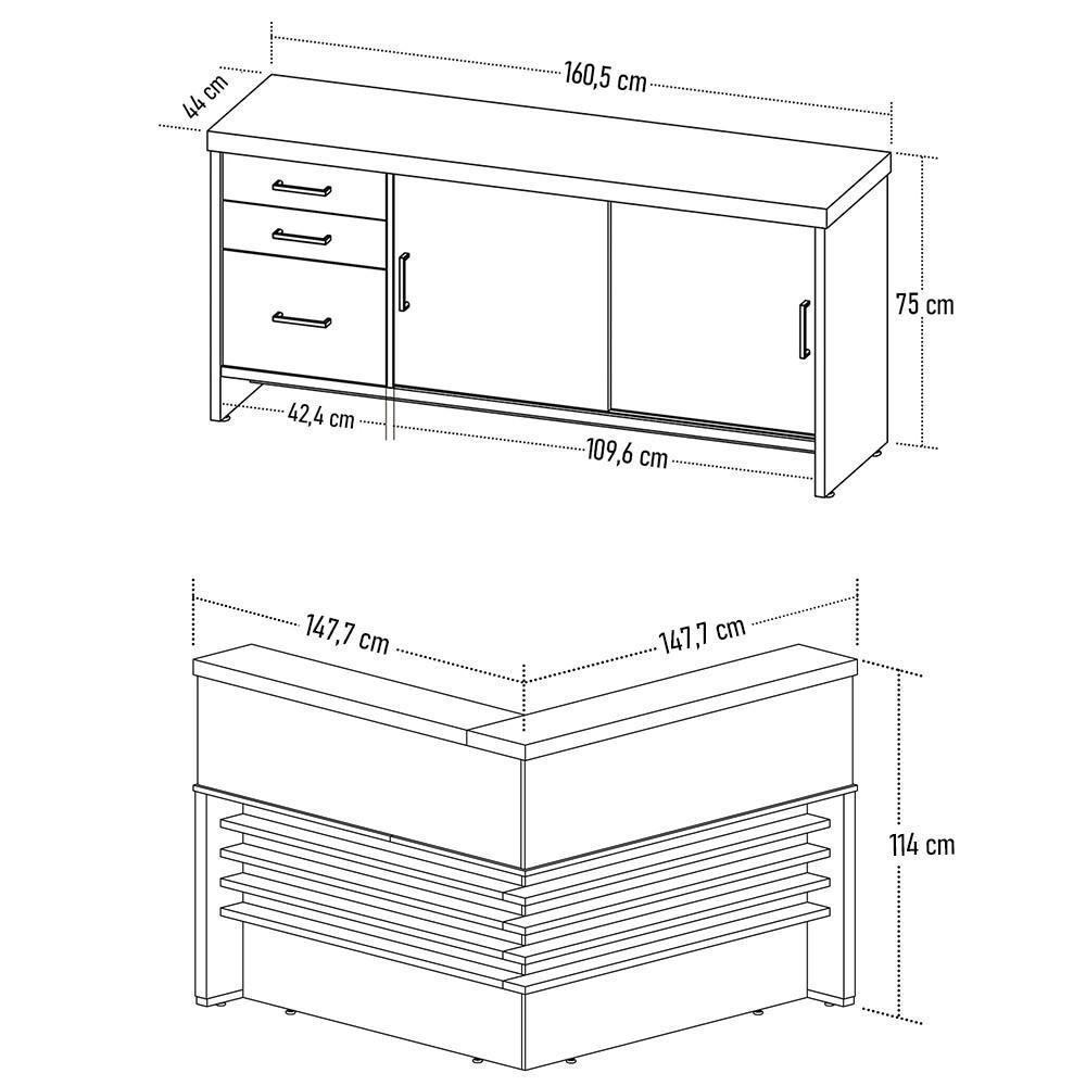 Conjunto Balcão Recepção Em L E Balcão 2 Portas 3 Gavetas Corp A06 Olmo/branco - Mpozenato - 4