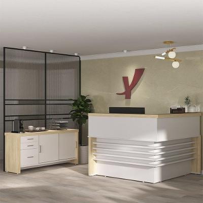 Conjunto Balcão Recepção Em L E Balcão 2 Portas 3 Gavetas Corp A06 Olmo/branco - Mpozenato