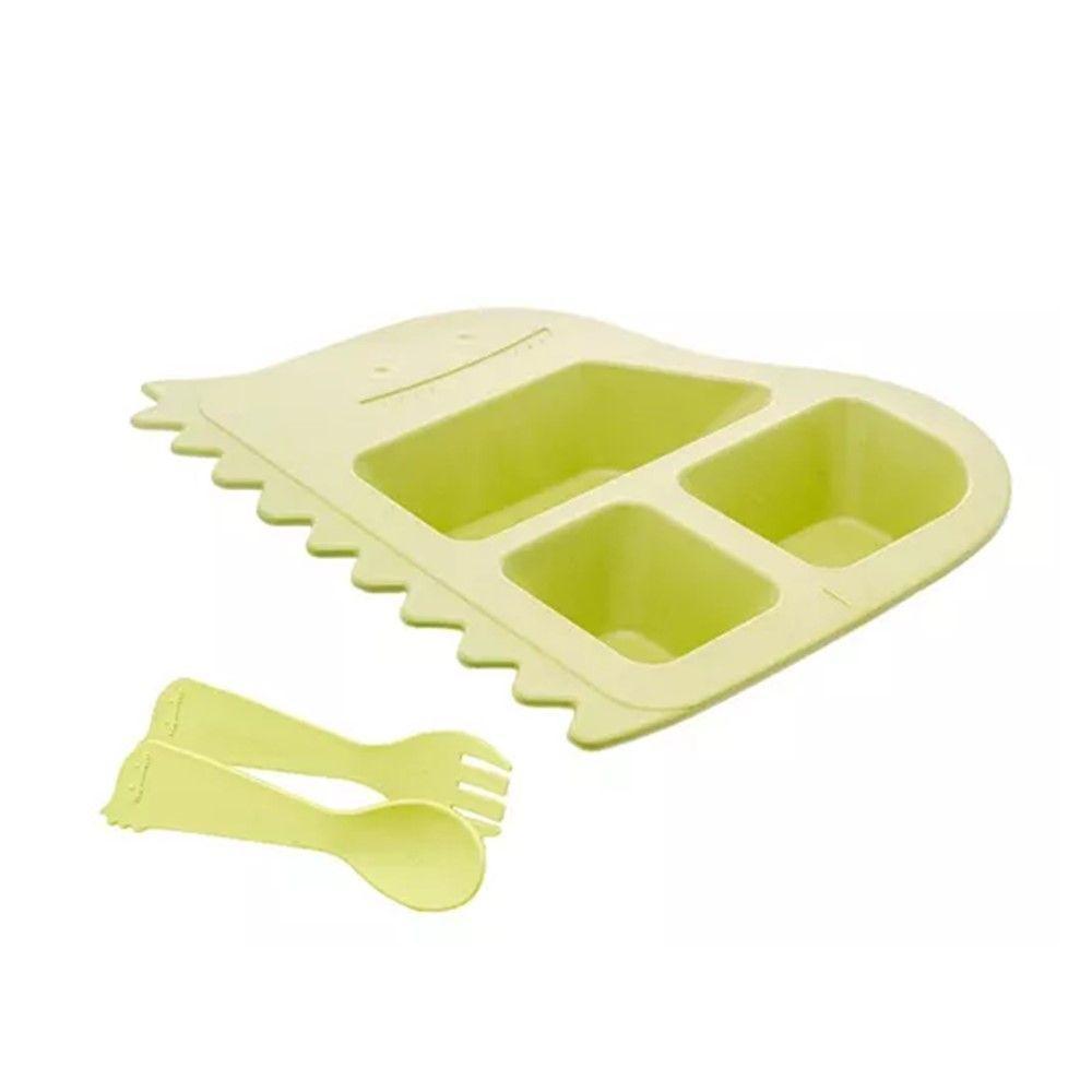 Jogo Prato Infantil Divisórias Com Copo E Talheres Dino Baby Fibra De Bambu Pp Lyor - 2