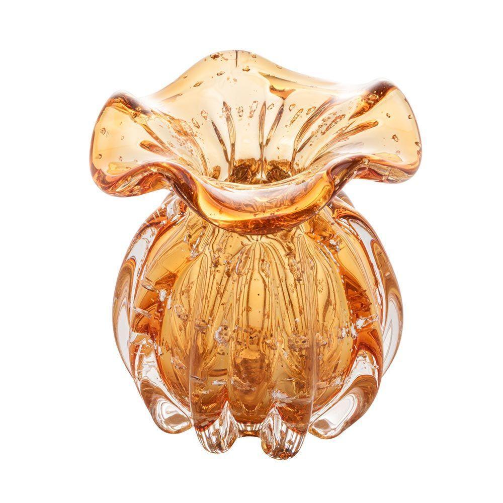 Vaso Murano De Vidro Italy Ambar Dourado 10x11cm Wolff - 1