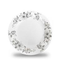 Jogo 4 Prato Raso De Vidro Branco Flores Cinza Flowers Grey 26cm Em Casa Tem - 2