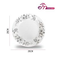 Jogo 4 Prato Raso De Vidro Branco Flores Cinza Flowers Grey 26cm Em Casa Tem - 3