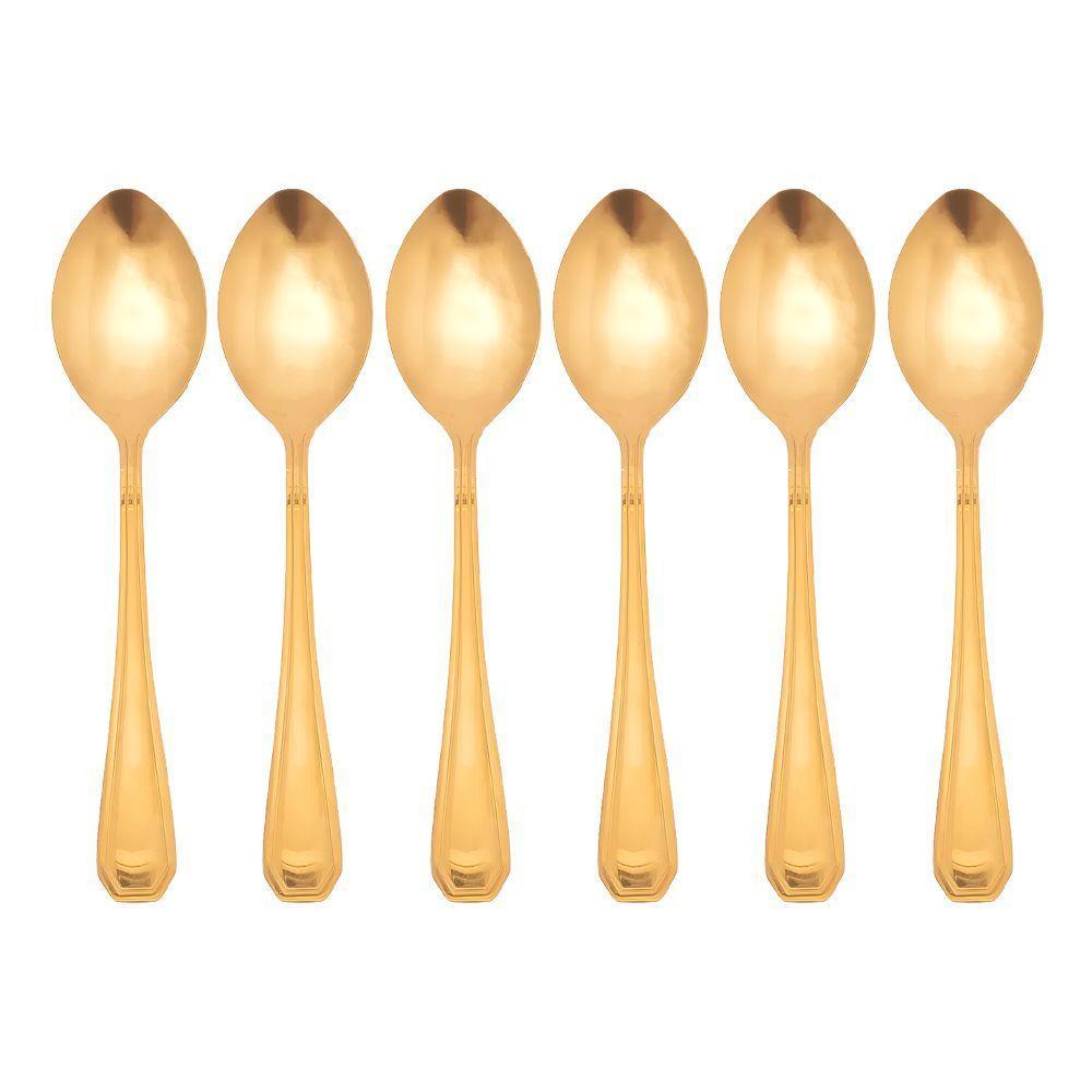 Jogo 6 Colheres Dourada De Mesa Sopa Jantar Victoria Gold Inox Fratelli - 1