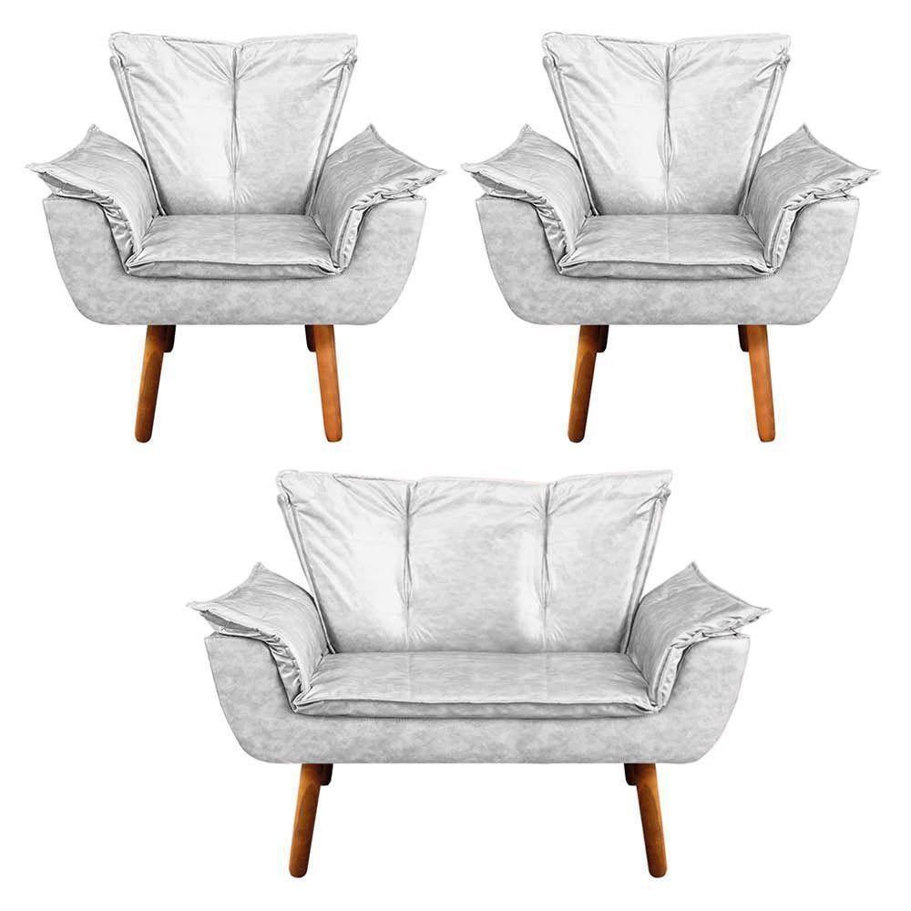 Namoradeira E 2 Poltronas Pé Palito Castanho Opala Corano D03 - D\'rossi Branco - 1