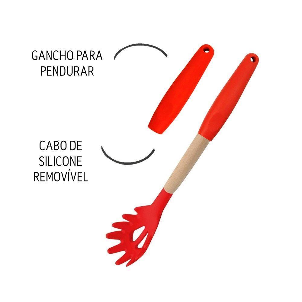 Pegador De Macarrão Massas Silicone E Madeira Grande 32cm Vermelho Em Casa Tem - 2