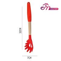 Pegador De Macarrão Massas Silicone E Madeira Grande 32cm Vermelho Em Casa Tem - 3
