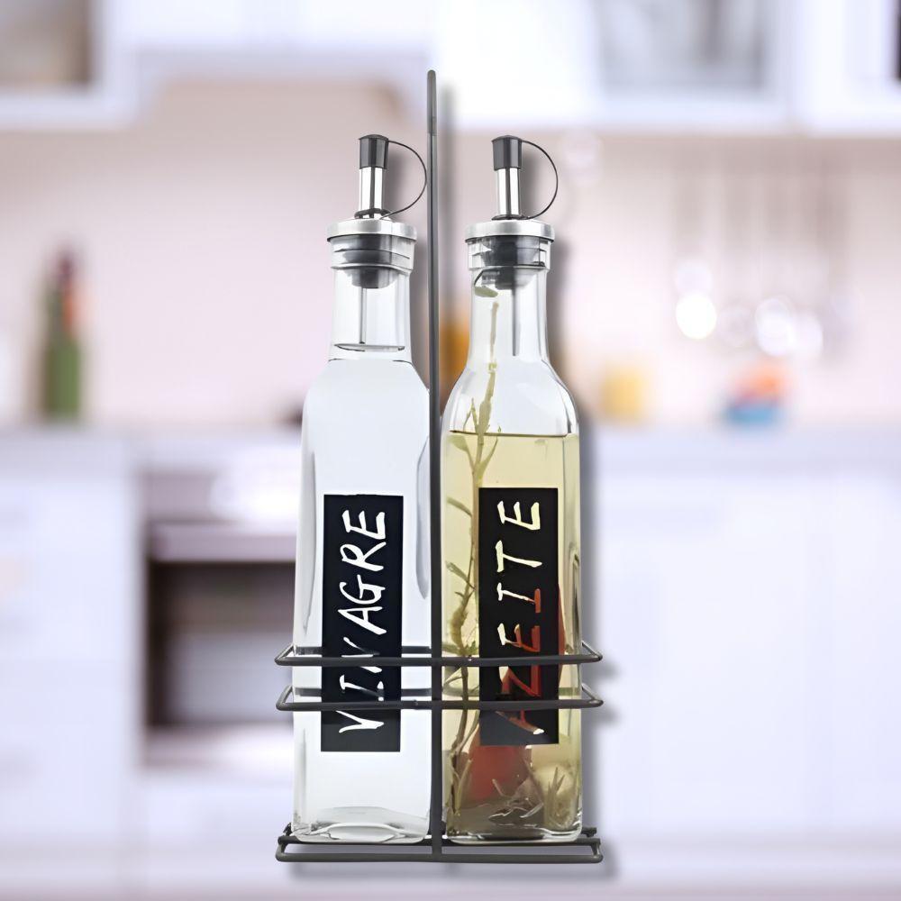 Conjunto Galheteiro Para Azeite E Vinagre 2 Garrafas Com Suporte 270ml Em Casa Tem - 2