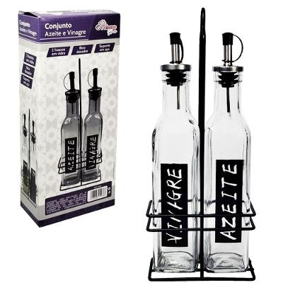Conjunto Galheteiro Para Azeite E Vinagre 2 Garrafas Com Suporte 270ml Em Casa Tem