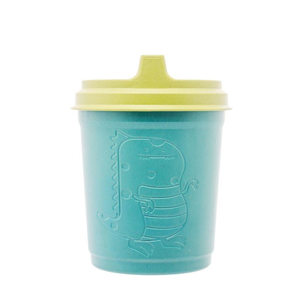 Copo Infantil Antivazamento Com Tampa E Bico Baby Dino Azul Verde 450ml Lyor - 3
