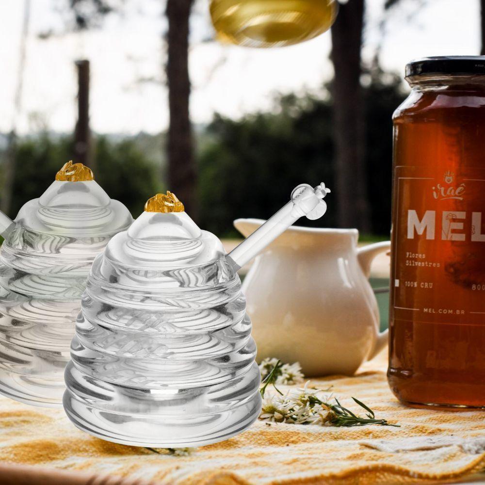 Meleira Porta Mel Recipiente Com Colher Cristal Ecológico Little Bee Abelha Colmeia Lyor - 4