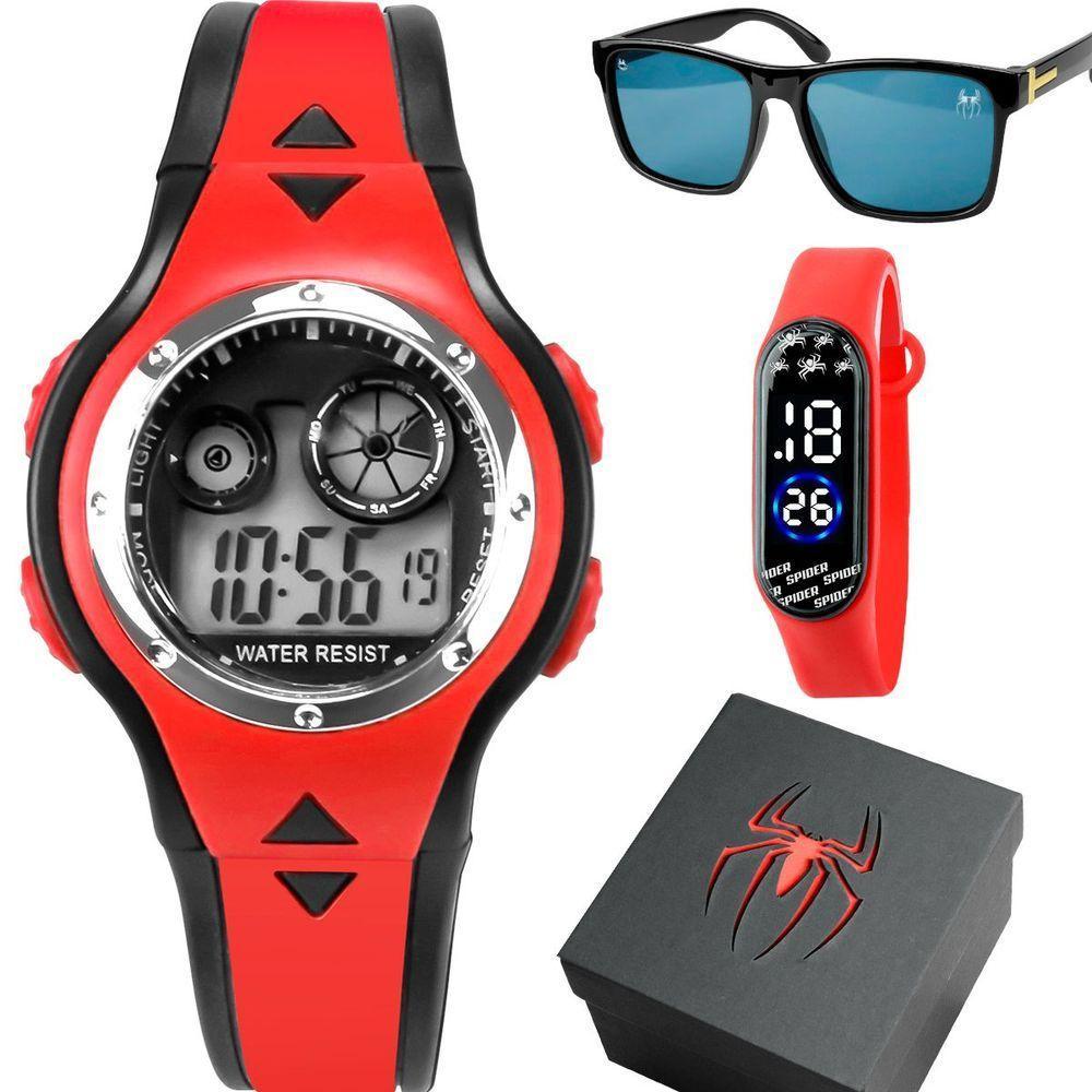 Relogio Infantil Led Digital Aranha + Oculos Sol + Caixa - 1