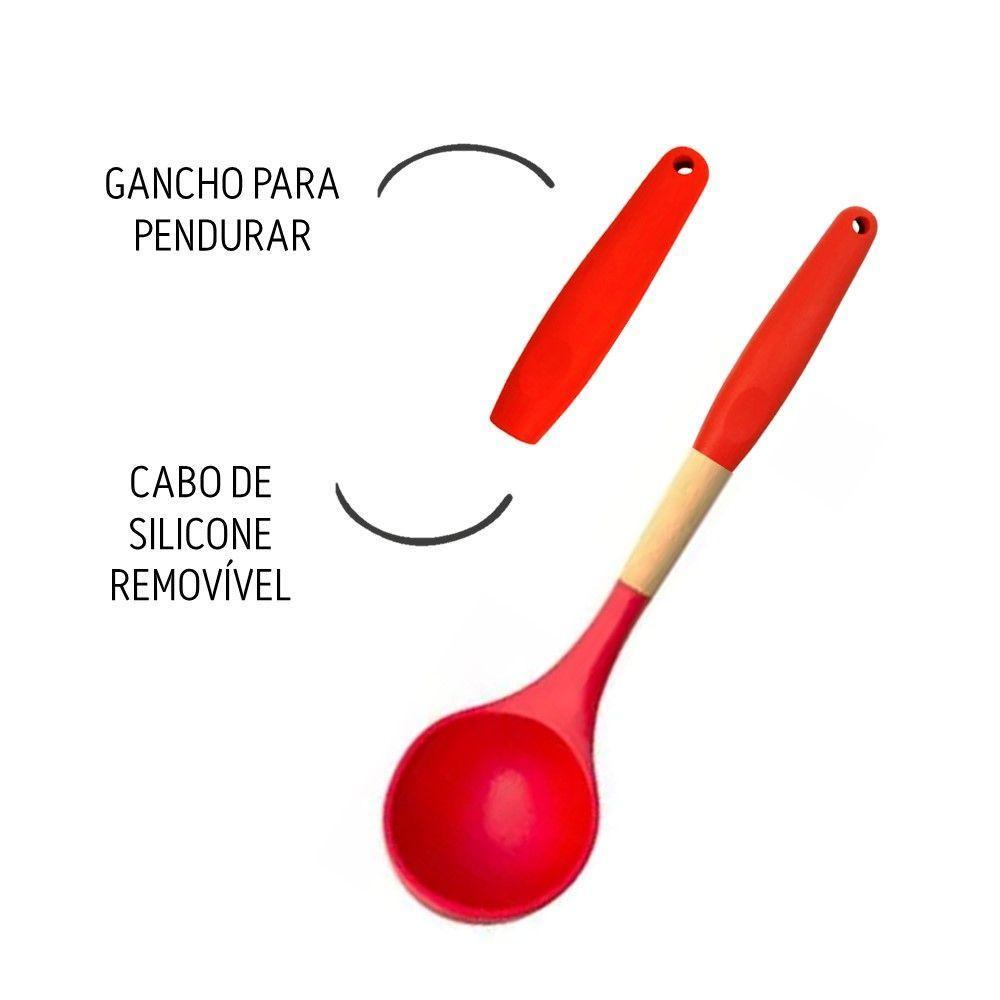 Concha De Silicone Com Cabo Madeira Para Feijão E Molho Em Casa Tem - 3