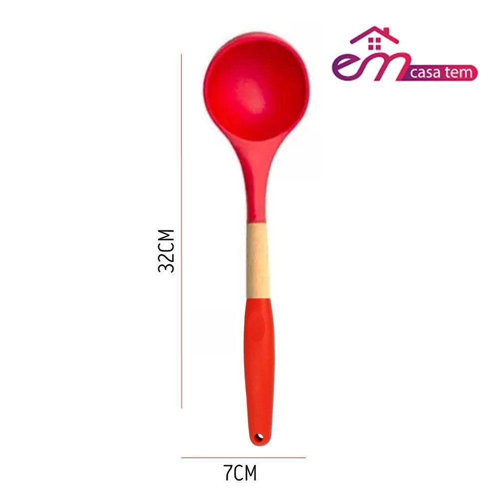 Concha De Silicone Com Cabo Madeira Para Feijão E Molho Em Casa Tem - 4