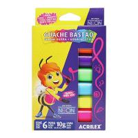 Tinta Guache Neon Em Bastão 6 Cores - Acrilex - 1