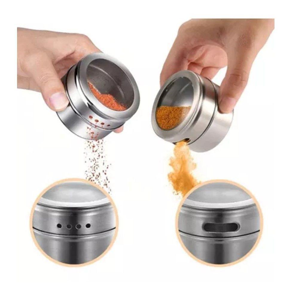 Kit 4 Porta Condimentos Em Inox Com Imã E Suporte De Bambu Em Casa Tem - 3