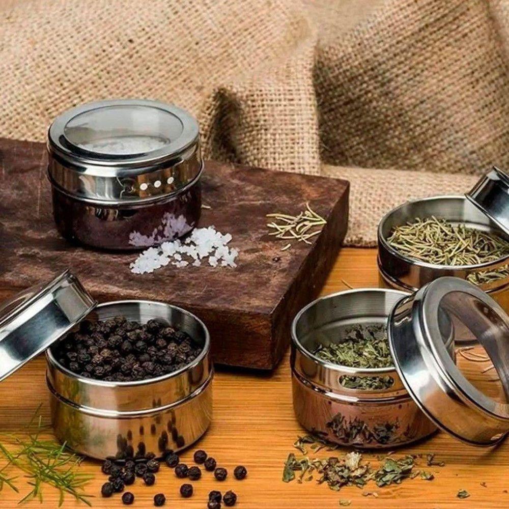 Kit 4 Porta Condimentos Em Inox Com Imã E Suporte De Bambu Em Casa Tem - 5