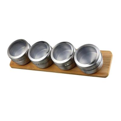 Kit 4 Porta Condimentos Em Inox Com Imã E Suporte De Bambu Em Casa Tem