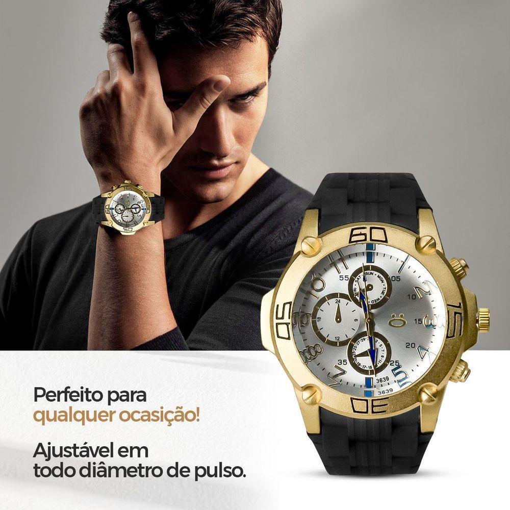 Relogio Aço Masculino Pulseira Cordao Oculos Sol Caixa - 4